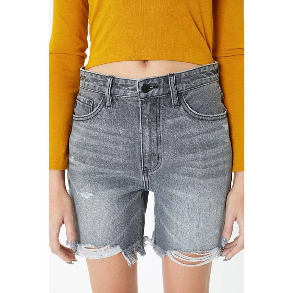 Kancan Cut-Off Denim High Rise Jean Shorts Distressed Raw Hem Gray Size 5/26
